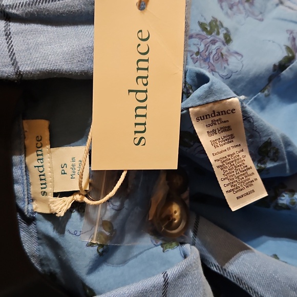 Sundance Iris Blue Linen Windowpane Plaid Print Blazer Jacket Long Sleeve NWT - Picture 3 of 3